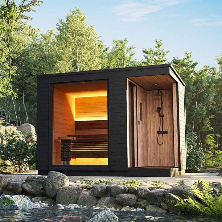 Kuut Large Scandinavian Electric Outdoor Sauna with Shower UK – Balance ...